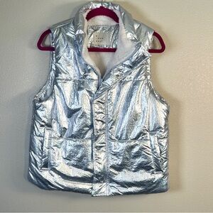 A New Day-Silver/Metallic Puffer Vest with Faux Fur Lining, women Size Small